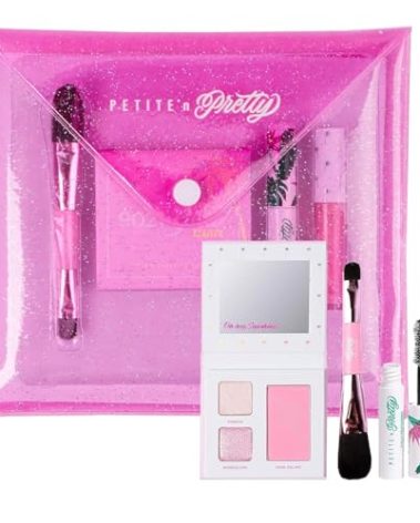 Petite 'n Pretty "Amazon Exclusive" Glow Basics Natural Makeup Starter Gift Set for Kids, Tweens & Teens for Eyes, Cheeks & Lips- Clean, Non Toxic