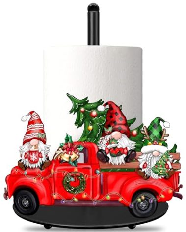 Christmas Paper Towel Holder Large Christmas Gnome Truck Kitchen Decor Accessories Metal Paper Towel Holder Stand Xmas Farmhouse Rustic Indoor Home Bathroom Kitchen Living Room Decor for Countertops