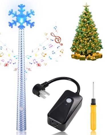 FRAMICS Magic Wand Christmas Tree Light, Wireless Remote Control Outlet, Christmas Tree Remote Control with Music, Remote Light Switch Christmas Tree Wand Snowflake, Christmas Gift for Kids, Silver