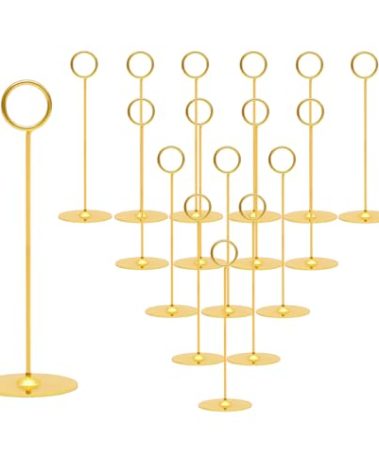 Urban Deco 16 Pieces Table Card Holder 8 inches Table Number Holders Place Steel Card Holders for Photos, Food Signs, Memo Notes, Weddings, Restaurants, Birthdays (Gold)