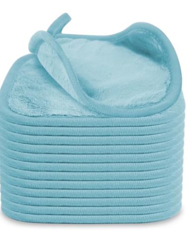 Puomue Makeup Remover Cloth 12 Pack, Ultra Soft and Reusable Microfiber Makeup Remover Towels for All Skin Types, Perfect Face Towels for Women, 6 Inch X 6 Inch, Blue