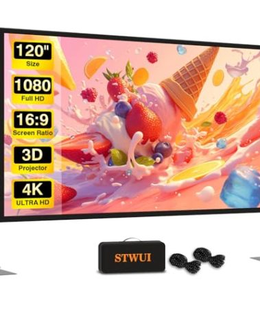 STWUI Outdoor-Projector-Screen-with-Stand - 120 inch Portable Projector Screen Indoor Outdoor Projector Screens 16:9 4K HD Lightweight Movie Screen with Carry Bag for Backyard Movie Night