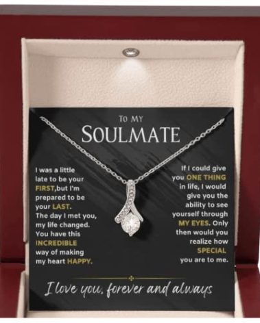 ROMESIA To My Soulmate Necklace For Women. Necklace for Girlfriend or To My Wife Necklace, Necklaces for Women Select 14k White Gold finish, 18K Yellow finish or Rose Gold Finish. Gifts for Girlfriend