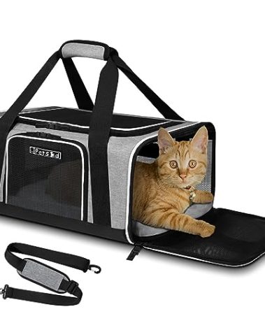 Petskd Pet Carrier 17x12x8.5 JetBlue Allegiant Airline Approved,Pet Travel Carrier Bag for Small Cats and Dogs, Soft Dog Carrier for 1-8 LBS Pets,Dog Cat Carrier with Safety Lock Zipper(Grey)