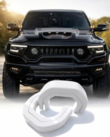 Tow Hook Cover Compatible with 2019 2020 2021 2022 2023 2024 202 Ram 1500 Accessories(Not Fit for Ram 1500 Classic, Warlock, Ram 2500, Ram 3500)-Upgrade Design, D-Shape,Silicone Rubber(White)