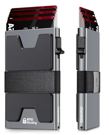 SEMORID Slim Aluminum Card Holder Wallet for Men, Durable Expandable Backplate, RFID Blocking Minimalist Metal Pop Up Wallet, Holds 12 Cards Plus Cash (Grey)