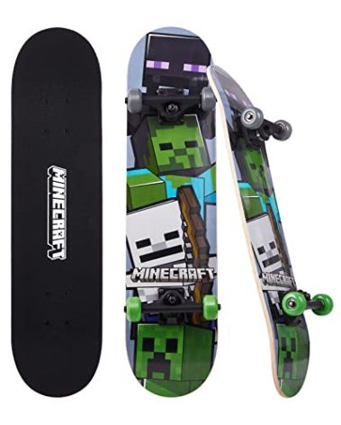 Sakar Minecraft Mob 31 inch Skateboard, 9-ply Maple Deck Skate Board for Cruising, Carving, Tricks and Downhill