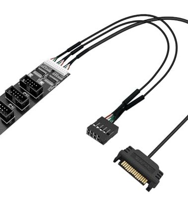 HOXIBSL Internal USB 2.0 Hub Header Splitter with SATA Powered Cable,4 Ports Motherboard Extension Splitter for WiFi Receiver, Fans, and RGB Light
