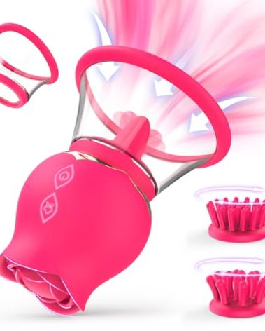 FunnyOne Sucking Vibrator Clit Sucker, Rose Toy with 3 Brush Heads 2 Removable Cups, 8 Suckion 12 Rotation Modes Sucking Vibrators for Clitoral Nipple Stimulation, Adult Sex Toys for Women or Couples