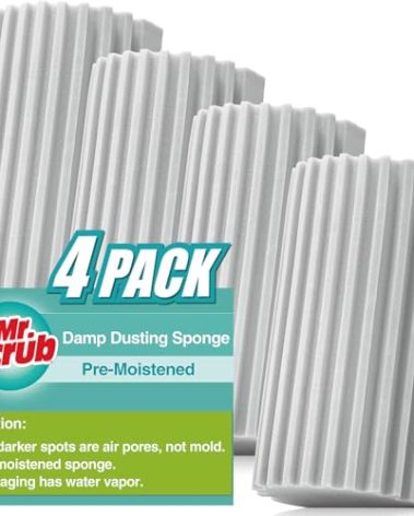 4 Pack Damp Dusting Sponge Duster, Grey Dust Cleaning Sponge, Reusable Household Cleaning Sponge Tool for Blinds, floorboards, Fan Blades, Vents, Glass, Railings, Mirrors