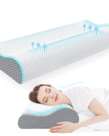 CloudBliss Memory Foam Pillow, Ergonomic Neck Contour Cervical Pillow for Back and Shoulder Pain, Orthopedic Pillow for Neck Pain Relief, for Sleeping Side, Back, Stomach Sleepers - Grey, King