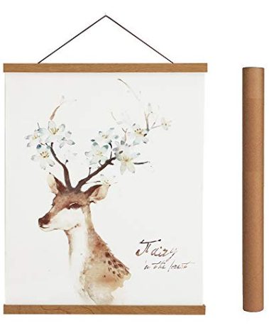 Artmag Magnetic Poster Hanger Frame, 28x22 28x40 28x29 Light Wood Wooden Magnet Canvas Artwork Print Poster Hangers Frames Hanging Kit (Teak Wood, 28")