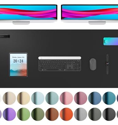 Aothia Leather Desk Pad Protector, Mouse Pad, Office Desk Mat, Non-Slip PU Leather Desk Blotter, Laptop Desk Pad, Waterproof Desk Writing Pad for Office and Home (48"x17", Black)