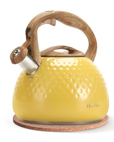 harriet Tea Kettle, Tea Pot for Stovetop, 2.5QT Whistling Kettle with 5-Layers bottom, Food Grade Stainless Steel Kettles with Hot-Resistant Handle Gas Electric Applicable, Yellow