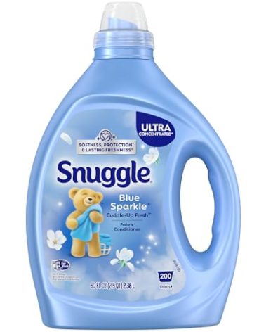 Snuggle Fabric Softener Liquid, Ultra Concentrated, 80 Oz, 200 Medium Loads, Blue Sparkle Fabric Conditioner, Long-Lasting Fresh Scent, Softens, Reduces Static & Fights Wrinkles, Helps Protect Color