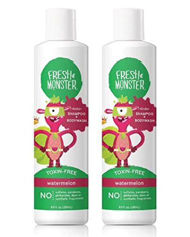 Fresh Monster 2-in-1 Shampoo & Body Wash, Toxin-Free, Hypoallergenic, Natural for Children, Watermelon - 2 Pack, 8.5oz/Each