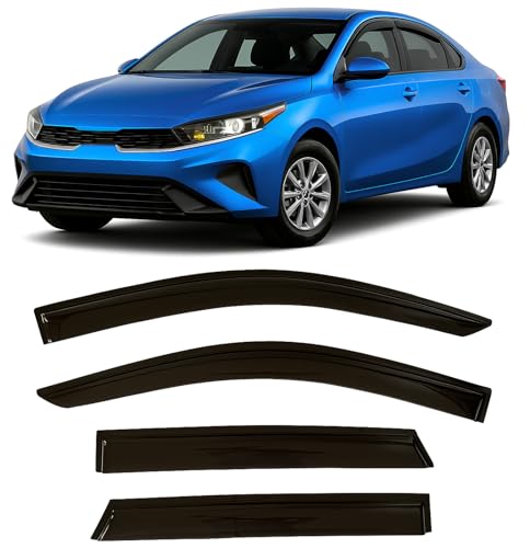 2019-2024 Tape-on Rain Guards for Kia Forte Side Window Deflector Visors EX FE GT LINE LXS Durable Tinted Vent Shade 2020 2021 2022 2023