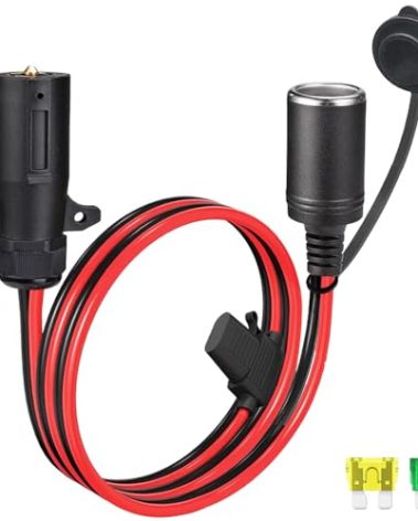 7-Way Power Access, 7-Pin Trailer Plug to Motorcycle Female Cigarette Lighter Socket 12V Power Source 12AWG 7 Pole Trailer Plug to Car & Motorcycle Battery Charger Cable for RV Truck Trailer(2FT)