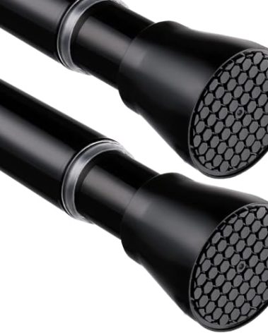 2 Pack Black Shower Curtain Rod 45 to 77 Inch,Shower Rods for Bathroom,Spring Tension Curtain Rod No Drilling for Windows Doors Closet Kitchen Wardrobe
