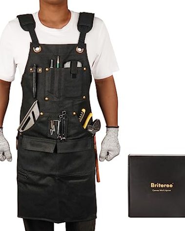 BRITEREE Woodworking Apron for Men, Gifts for Men Dad Father, with 9 Tool Pockets, Durable Waxed Canvas Work Apron for Woodworkers Carpenters Blacksmiths (Black-Waxed Canvas Apron)