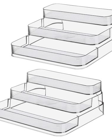 Zilphoba 2pcs Acrylic Rack, No Assembly Clear 3 Tier Condiment Bottle Shelf Vanity Organizer for Cabinet Kitchen Bathroom