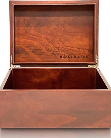 Blake & Lake Large Box with Hinged Lid - Wood Storage Box with Lid - Wooden Keepsake Decorative boxes with lids (Dark Oak)