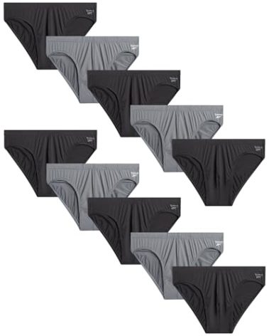 Reebok Mens Low Rise Briefs - 10 Pack Athletic Performance Mens Underwear Briefs with Contour Pouch for Gym Daily Wear, Size Medium, Blackened Pearl/Stone Grey