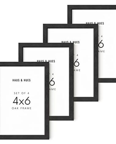 HAUS AND HUES 4x6 Black Oak Frame Set of 4 - Rustic Wooden Photo Holders for Gallery Display