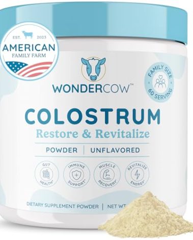 WONDERCOW Colostrum Supplement Powder for Gut Health, Immune Support, Muscle Recovery & Wellness | Natural IgG Pure Whole Bovine Colostrum Superfood, Unflavored, 60 Servings