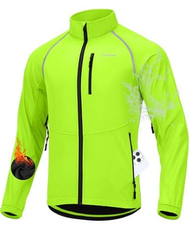 Men's Winter Cycling Jackets Thermal Warm Water Resistant Bike Running Windproof Fleece Cold Weather Mountain Biking Bicycle Riding Gear(Fluorescent Yellow,XXL)
