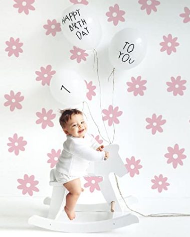 iinuu Pink Daisy Room Decor Aesthetic Flower Wall Decals Peel and Stick, Groovy Daisy Wall Stickers Kidcore Aesthetic Wall Art Decor Vinyl Boho Floral Decals for Bedroom Playroom Nursery Classroom