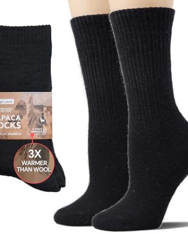 Tough Land Alpaca Wool Socks for Men and Women - Non-Itchy, Full Cushion Warm Crew Socks - for Cold Weather, Hiking