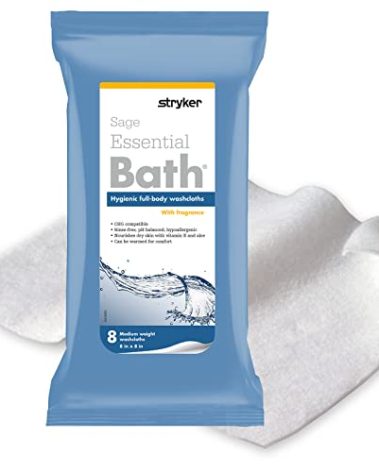 Stryker - Sage Essential Bath Cleansing Washcloths - 6 Packages, 48 Cloths - Fresh Scent, No-Rinse Bathing Wipes, Ultra-Soft and Medium Weight Cloth, Hypoallergenic