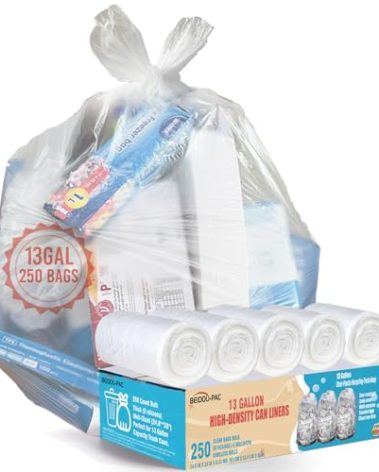 BEIDOU-PAC Trash Bags 13 Gallon, 250 Count Bulk, Clear Plastic Recycling Garbage Bags, Multi-purpose Tall Kitchen Trash Bags Can Liners for Business Home Commercial and Industrial