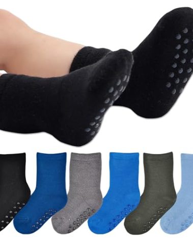 JORMATT 6 Pairs Toddler Winter Thermal Socks Thick Baby Boys Girls Warm Socks with Non Slip Girps,2-4 Years L