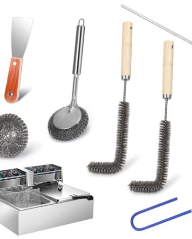 XANGNIER Large Commercial Fryer Cleaning Tools,6 Pcs Stainless Steel Electric Deep Fryer Cleaner Brush for Restaurants,Hotel Kitchen Fryers Deep Cleaning Accessories