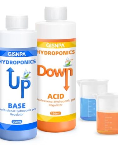 GISNPA pH Down & pH Up for Hydroponics, pH Control Kit for Hydroponic Nutrients – 250ml pH Down and 250ml(8.45oz/250ml Each) pH Up with 2×50ml Beakers for Nutrient Water pH Adjustment