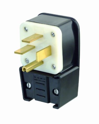 Leviton 50 Amp, 250 Volt, 3PY, Straight Blade, Plug, Industrial Grade, Grounding, Angle, 8452-P, Black