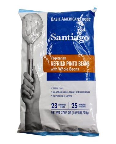 Santiago Vegetarian Refried Beans, Dehydrated Refried Pinto Beans with Whole Beans Mix, 1.86 Pound Pouch