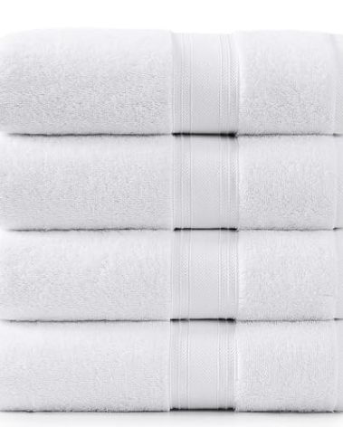 LANE LINEN 100% Cotton 4 Pack Bath Towels (28"x54") - Zero Twist, Cotton - Large Towels for Bathroom - Quick Drying, Highly Soft & Absorbent Shower Towel Set - Hotel & Spa Quality - White Towel Set