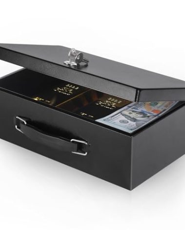 xydled Fire Resistant Safe Fire Safe Box with Key Lock for Home Office Security Storage for Valuables Documents,12.8 x 8.5 x 4.5 Inch,Black