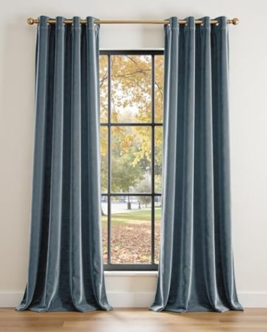 Lazzzy Blackout Velvet Blue Thermal Insulated Curtains 96 Inch Long Drapes for Bedroom Window Treatments Grommet Luxury Living Room Drapes Set of 2 Panels Dark Slate