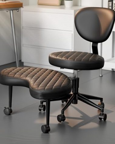 Cross Legged Office Chair, Ergonomic Criss Cross Design, Wide Comfy Desk Seat, ADHD Meditation Chair with Wheels, Adjustable Height Kneeling Chair with Back Support