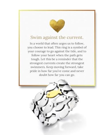 Hope Rings – Swim Against the Current Ring – Inspirational Jewelry for Women & Men – Adjustable Tarnish-Free 304 Stainless Steel Ring - Stainless Steel Jewelry