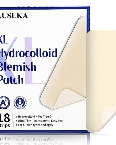 AUSLKA Large Blemish Patches, XL Pimple Patch -18 Strips - Hydrocolloid Patch for Covering Zits - Spot Stickers - Vegan and Cruelty for Face and Skin