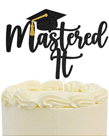 Black Glitter Mastered It Cake Topper,College Grad,Congratulations MBA Graduation Party Decorations Supplies