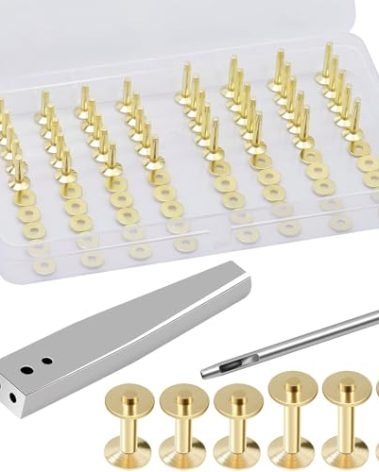 JUNESunShine 83Pcs, Copper Rivets and Burrs, #9 and #12 Burrs Setter, Leather Brass Rivets Fastener Install Setting Tool w/3.5mm Leather Hole Punch Cutter for Belts Collars Working Supplies