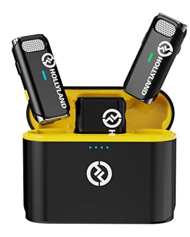 HollyView Lark M1 Wireless Lavalier Microphone for iPhone/Android/Camera, 650ft 8h Noise Reduction Lapel Mic for YouTube, Interview, Recording, Vlog, (Black, 2TX+1RX, with Case)