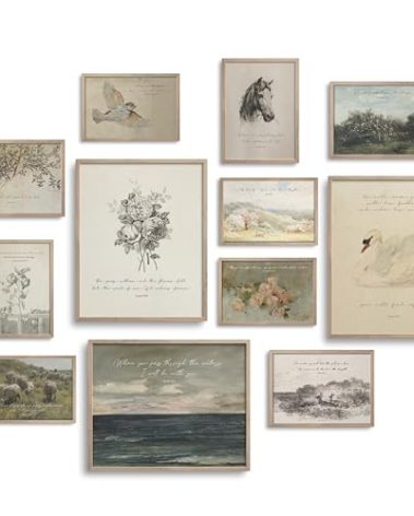 TwoDays Christian Wall Art, Vintage Bible Verses Gallery Artwork for Home, Scripture Room Decor, Psalm Religious Poster. (Multi Sizes, 8" X 10" Largest, Set of 12, UNFRAMED)