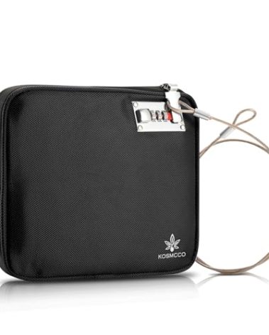 KOSMCCO Anti-Theft Locking Beach Bag, 9x7.5-inch Portable Beach Safe for Securing Your Valuables and Phone – Black